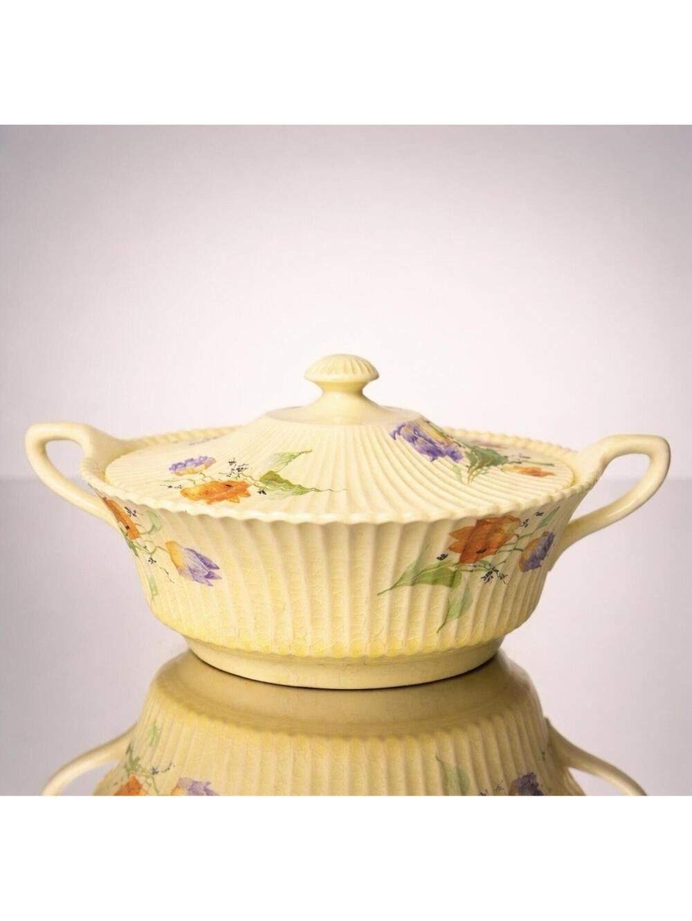 Edwin M. Knowles 1930s Marion Round Floral Casserole Dish With Lid, 8.5x5.5”